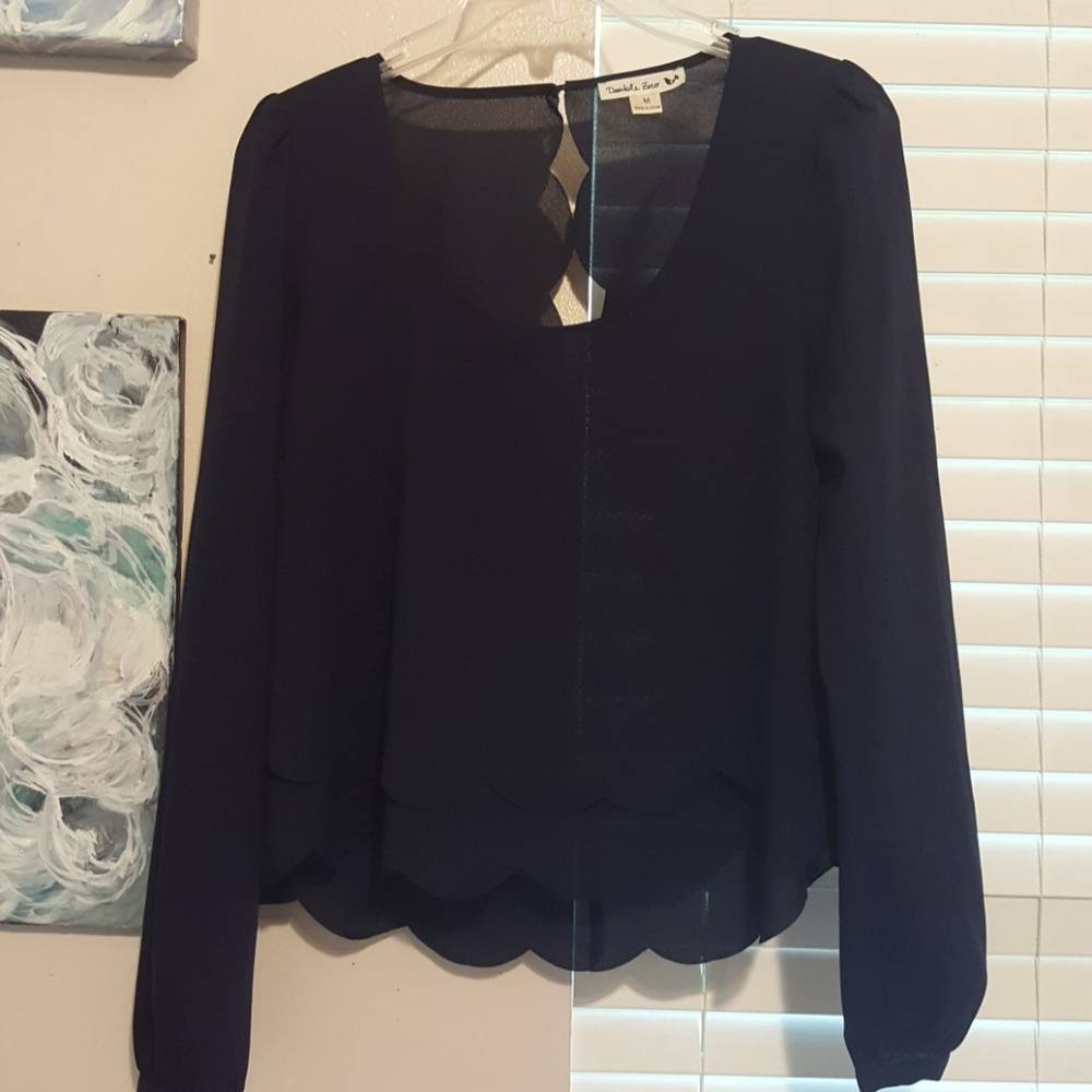 Cut out,scalloped back navy blouse
